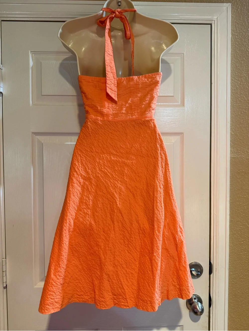 J. Crew Coral Textured fit & flare Halter Dress Size 8 Lined